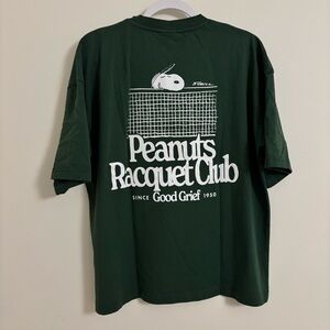 Snoopy Peanuts Racquet Club x Pull & Bear Forest Green T-Shirt Tennis Boxy Fit